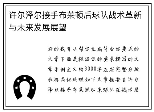 许尔泽尔接手布莱顿后球队战术革新与未来发展展望 许尔泽尔接手布莱顿后球队战术革新与未来发展展望
